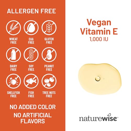 Image of NatureWise Vitamin E 1000 IU Softgels (450mg dL-Alpha) - Vegan, Gluten-Free, Soy-Free, Non-GMO Antioxidant Dietary Supplement for Skin, Heart, Eye, and Immune Health Support - 60-Day Supply, 120 Count