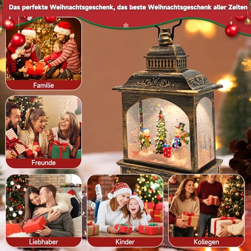 Weihnachtliche schneemann deko Schneekugel Laterne mit Musik, Licht, Timer & Glitzer, Elektrische Wasserlaterne Weihnachtsdeko Batteriebetrieben/USB Schneekugel-Laterne für Erwachsene und Kinder