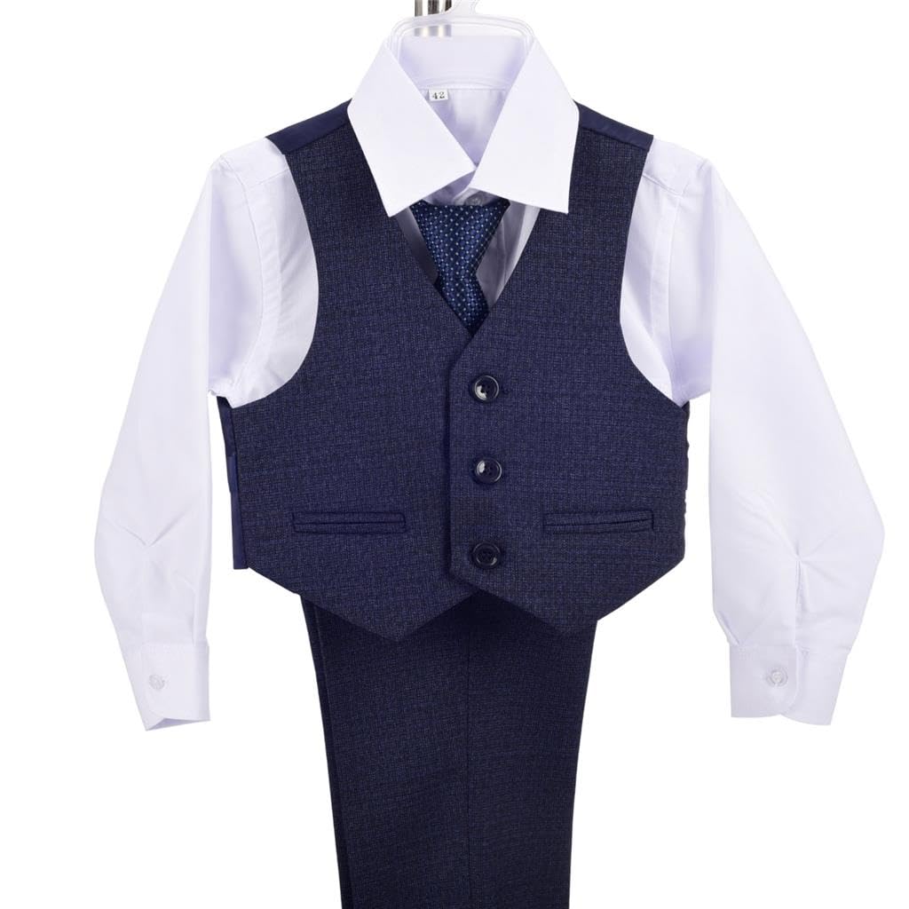 Lito Angels Trajes y Blazers Esmoquin Azul Ceremonia Boda Conjunto Elegantes con Chaqueta y Chaleco para Bebe y Niños Pequeños Talla 1-6 años