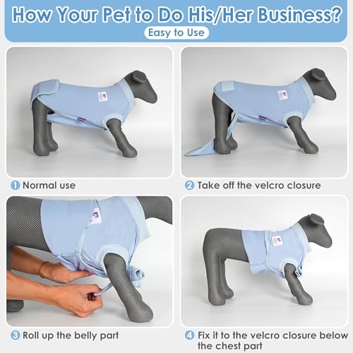 Image of cyeollo 2pack Dog Onesie for Surgery Recovery Suit for Female Male Dogs Breathable Pet Bodysuit After Surgery for Spay, Neuter, Post Surgical Recovery Onesie Shirt for Large Dogs, Blue & Grey, XXL