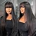Ncozwo Straight Wigs with Bangs Lace Front Wigs 24 Inch 13x4 HD High Density Transparent Glueless Natural Black Wigs for Women Straight Frontal Wigs with Bangs Bob Wigs Artificial Fiber Human Hair