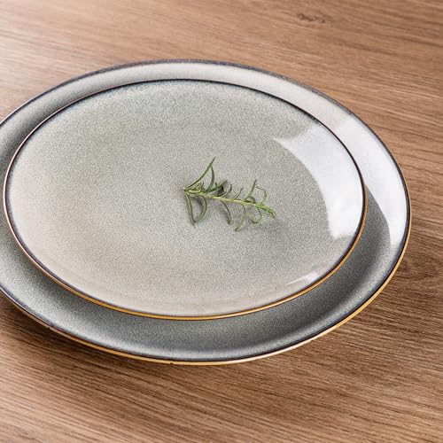 Image of GBHOME Ceramic Dinnerware Sets for 4, 12 Pieces Stoneware Plates and Bowls Sets, Reactive Glaze Dishes -Scratch Resistant, Dishwasher&Microwave Safe