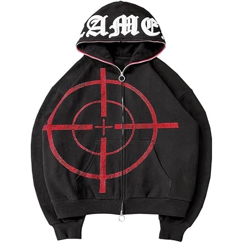 Women 's Y2K Zip Up Hoodie Casual Graphic Printed Aesthetic Sweatshirt Pullove Oversized 90S E-Girl Streetwear Grunge Jacket (Black, Small) Cover