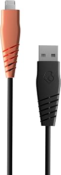 Skullcandy Line Lightning Cable, 15W USB A to Lightning Charger Cable and Sync Cable for iPhone/Pro/Max, 4ft - Black/Orange