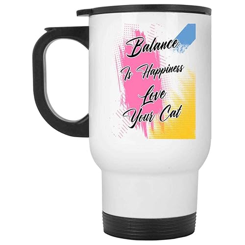 Humorous Gift Unique Cat Lover's Gift, an Birthday Present for a Feline Fanatic - Balancing Cat Slackline, Keep Your Cat Happy Quote on 14 Oz White