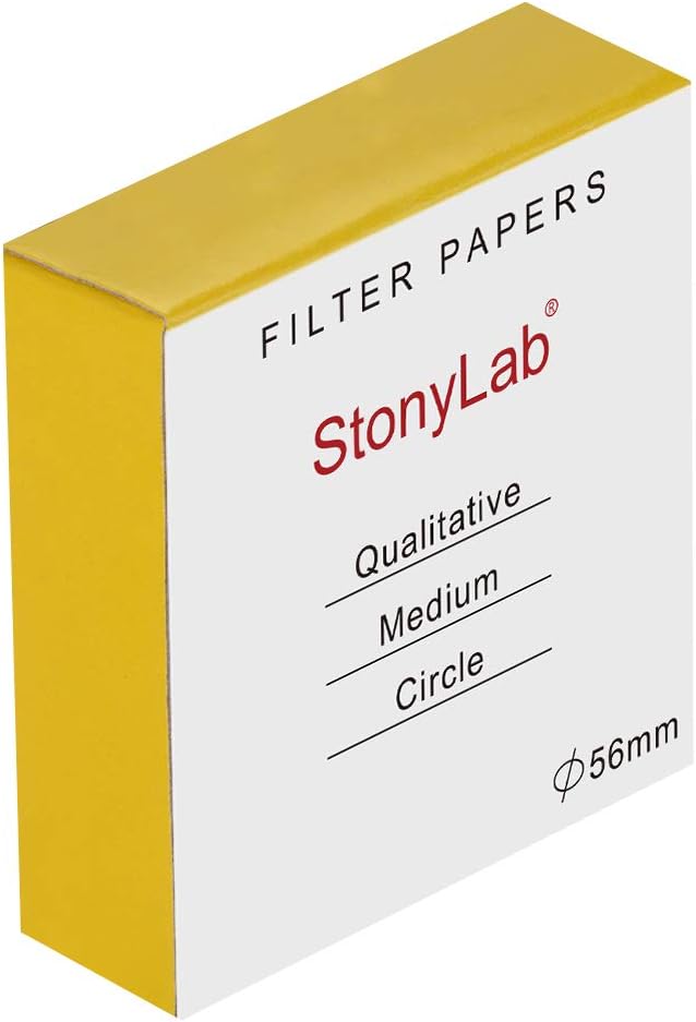 StonyLab Qualitative Filter Paper Circles, 56mm Diameter Cellulose Filter Paper with 20 Micron Particle Retention Medium Filtration Speed, Pack of 100