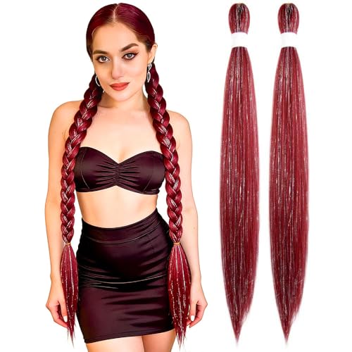 Red Hair Tinsel 30 inch, Rave DIY Bling Festival Glitter Accessories, 2P
