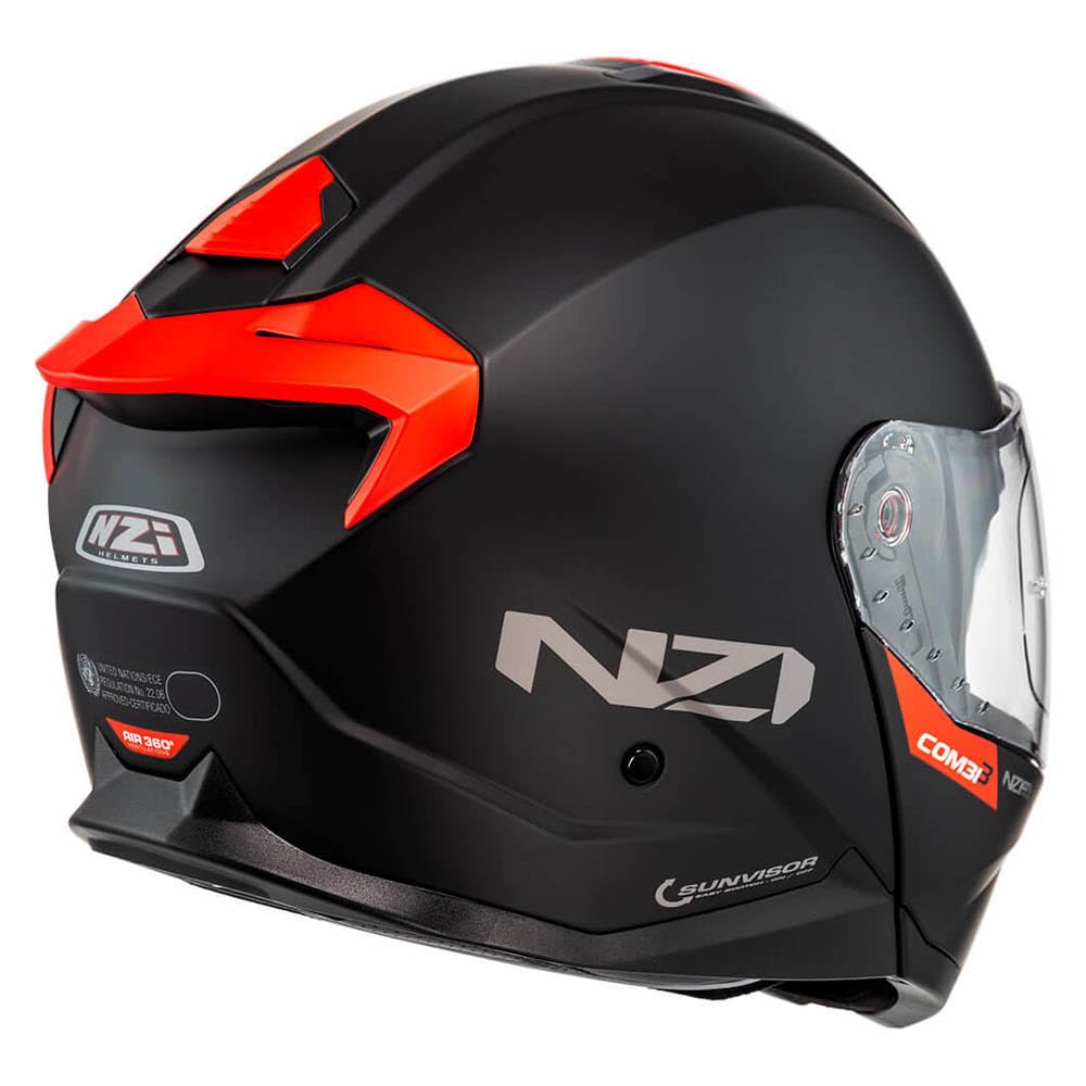 NZI Combi 3 Duo Nouveau Negro Rojo Mate - Casco de Moto Modular Abatible con Visor Solar - Unisex Hombre y Mujer - Homologado P/J ECE 22.06