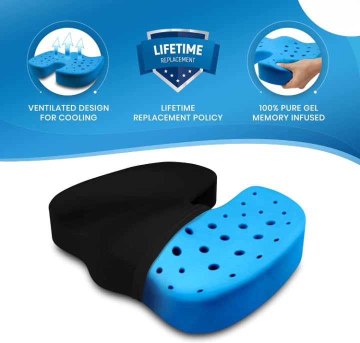 Image of DEBIK Coccyx Seat Cushion with Orthopedic Gel Memory Foam Tailbone & Lower Back Pain, U-Shaped Hip Support Pillow for Chairs - Upto 120 kg (Black)