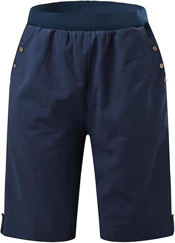Miniatura 3 de WABEOR Bermudas de talla grande para mujer, hasta la rodilla, de algodón, lino, casuales, holgadas, elegantes, con bolsillos