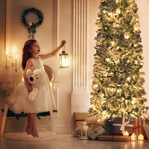 6FT-Prelit-Pencil-Christmas-Tree-Artificial-Snow-Flocked-Slim-Skinny-Christmas-Trees-with-250-LED-Warm-White-Lights-for-Christmas-Indoor-Outdoor-Decoration 6FT Prelit Pencil Christmas Tree Artificial Snow Flocked Slim Skinny Christmas Trees with 250 LED Warm White Lights for Christmas Indoor Outdoor Decoration
