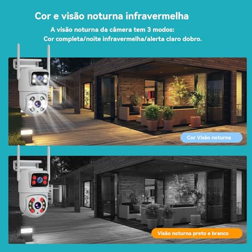 Câmera IP Sem Fio de Segurança Externa, HD 6MP 2.5K Câmera de Visão Noturna Infravermelha WiFi, Dupl