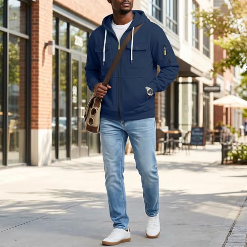 VBTAPA Mock Neck Sweatshirt Hoodies For Men Casual Workout Gym Cargo Hooded Sweatshirts Fahion Heavyweight Warm Fleece Zip Up Jacket Pockets 2026 Red S - image 3
