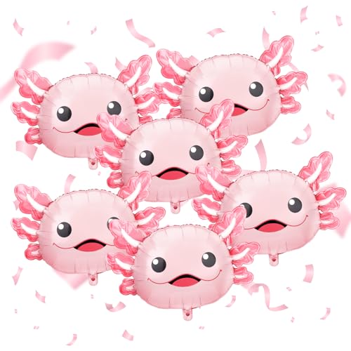 Image of 6 Pcs Axolotl Birthday Decorations, 26.8 inch Axolotl Balloon, Cute Inflatable Aluminum Foil Balloons, Summer Party Decorations, Beach Birthday Party Decorations, Axolotl Party Favors (Pink)