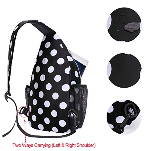 MOSISO Sling Backpack,Travel Hiking Daypack White Dot Rope Crossbody Chest Bag, Black - Image 5