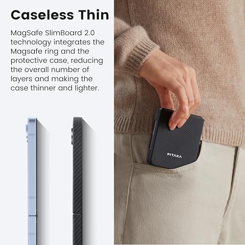 Pitaka For Z Flip 6 Case, Slim & Light Magnetic Galaxy Z Flip 6 Case With A Case-Less Touch Feeling, 600D Aramid Fiber Made [Magez Case 5 thumb #3