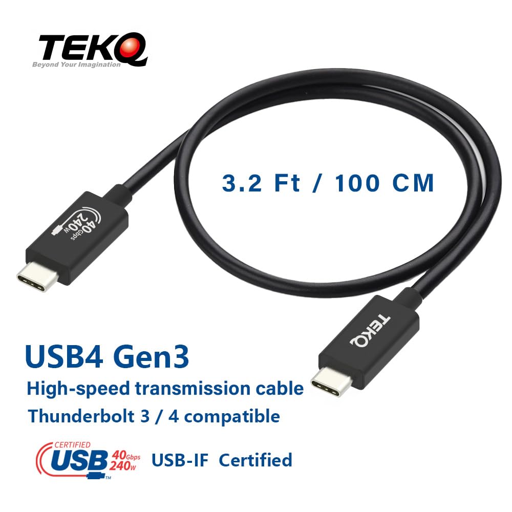 TEKQ USB 4 Cable (3.3ft/1M), Supports 240W Charging / 40Gbps Data Transfer 8K 48V/5A PD3.1 Charge for iPhone 16 Pro Max, MacBook, iPad Pro, iMac, Dock, SSD, Display, Thunderbolt 4 Cable