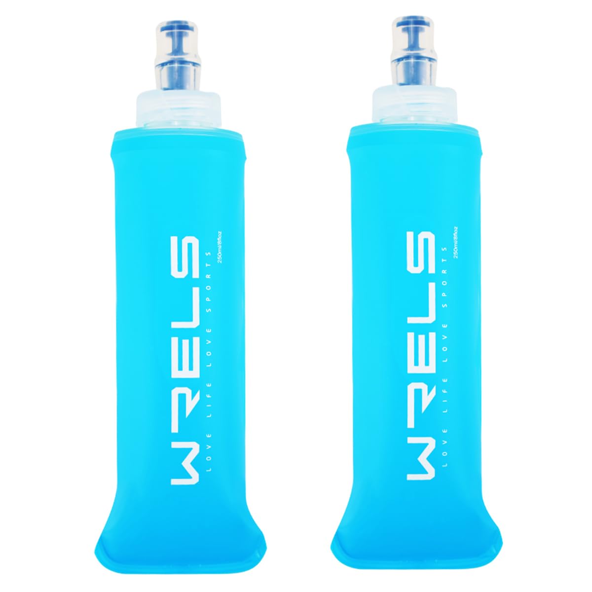 WRELS Folding Soft Flask Portable Collapsible Running Lightweight Water Bottle for Outdoor Sports,Travel with Mouthpeice Cover(250ml-2 Packs)