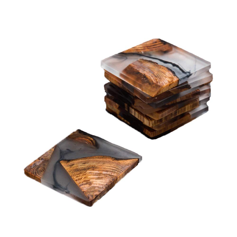 L-H Coaster Tea Set Accessories, Household Tea Coasters, Resin Solid Wood Bamboo Coasters/Coffee Cup Mats/Place Mats, 1 Set of 6