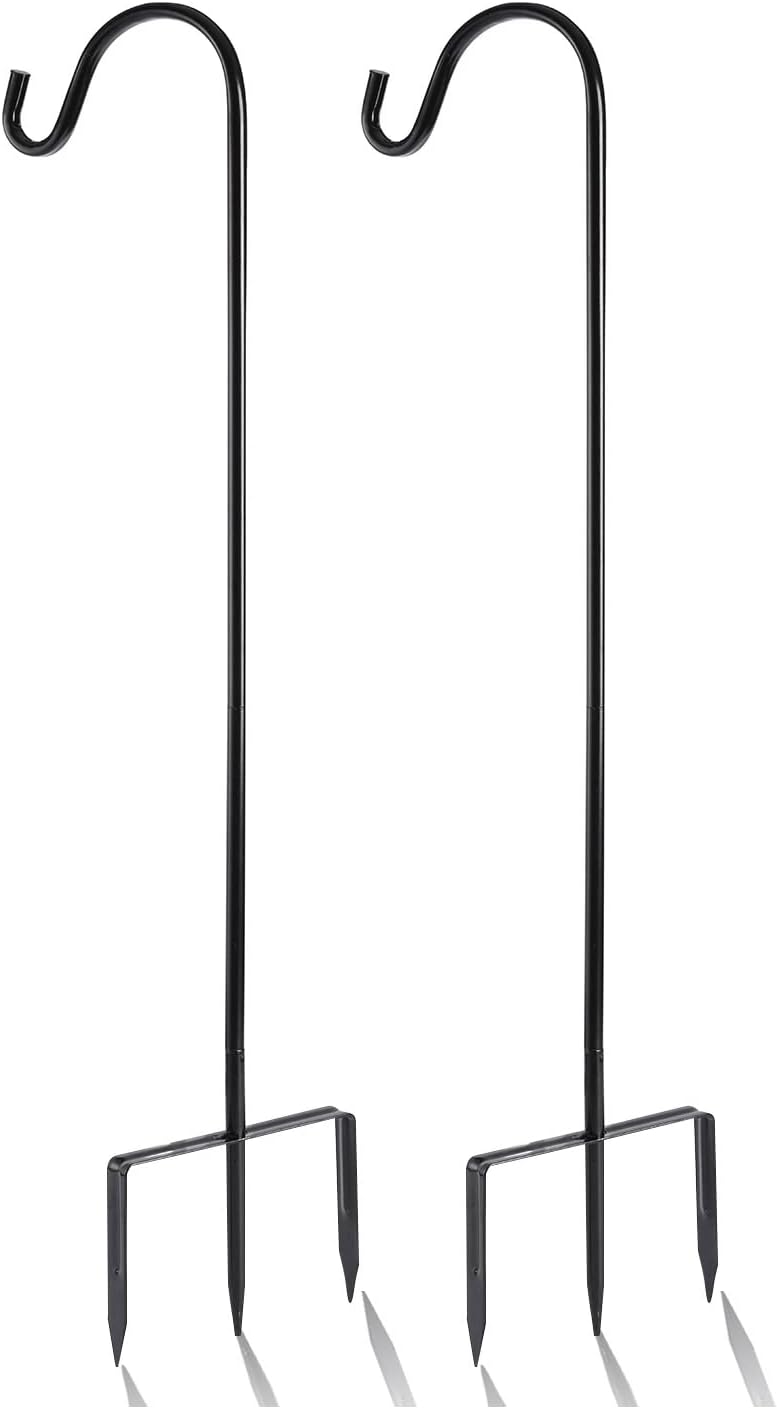 2 Pack Shepherd Hook Adjustable Height 31/24/16’’ 1/2 inch Thick Use at Weddings, Hanging Solar Lights, Lanterns, Bird Feeders, Metal Hanger Hook (Black, 31 inch). U.S. Patent.