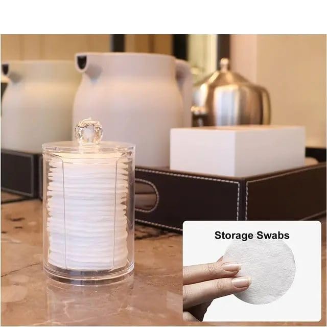 TERXA Makeup Removal Pad Storage Box | Round Transparent Cotton Swab Container With Lid | Bathroom Storage Organizer | Cosmetics/Makeup Storage Box | Cotton Buds Dispenser (Pack of 1) 1