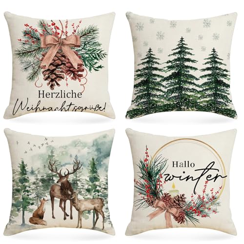 SternSinn 4 Stück Weihnachtskissen Set, Kissenbezug Weihnachten 45x45...