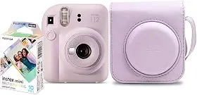 Kit Câmera Instax Mini 12 com pack 10 fotos Mermaid Tail e Bolsa Lilás