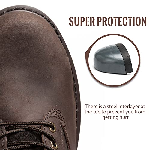 Safety Loong Men's Steel Toe Work Boots Waterproof Real Leather Slip Resistant 6 Inch 9 #TOP6