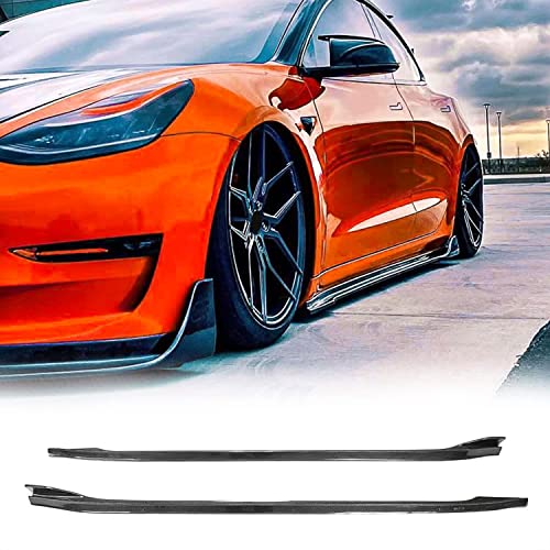 MCARCAR KIT Real Carbon Fiber Side Skirts Fits for Tesla Model 3 Sedan 2017-2021 Factory Outlet CF Under Door Rocker Panels Valance Extension Lip (Carbon Fiber Golss Black)