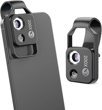 Nano Zoom 200x Magnification Clip-On Lens for Smartphone - High-Tech Pocket Microscope Black
