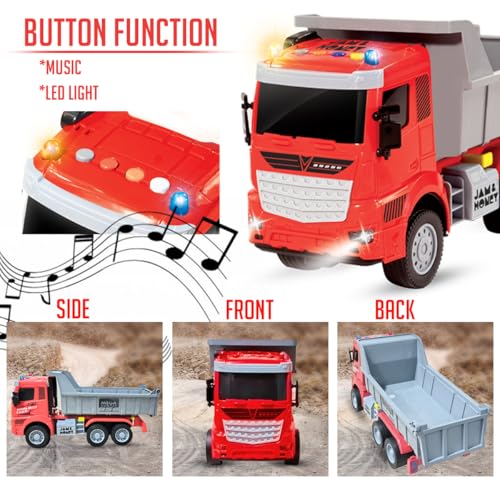 Image of Amazon Brand - Jam & Honey Bump and Go Trucks for Kids | Dumper Truck for Kids for Age 3+ Years | Red Grey