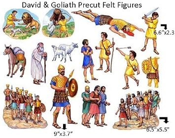 David & Goliath Bible Felt Figures for Flannel Board Stories Plus Lesson Guide and Activity Page Regular 6" Sized Figures Old Testament Made in USA of Domestic Felt & Imported Ink