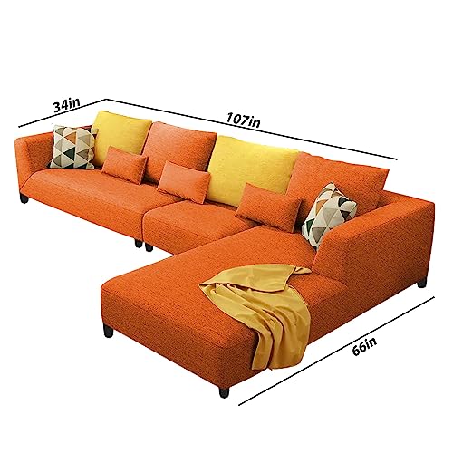 Image of Galib RHS 6 Seater L Shape Sofa Set for Living Room (Orange Fabric)