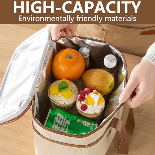 Laresday Zaino Isolante Pieghevole Con 2 Scomparti, Borsa Termica Riutilizzabile Per Ufficio, Scuola, Campeggio, Leggero E Impermeabile, Tessuto Oxford Con Strato Isolante In Alluminio (L) - 5