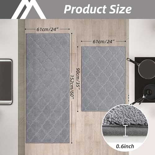 COSY HOMEER Soft Kitchen Rugs [2 PCS] for in Front of Sink Super Absorbent Kitchen Floor Mats and Mats 24x35 Inch/24X60 Non-Skid Kitchen Mat Standing Mat Washable,Polyester,Grey by COSY HOMEER - Used condition - Image 7