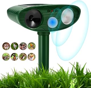 Cat Repellent Garden, Solar Animal Repellent, Ultrasonic Fox Repellent, Waterproof Cat Deterrent with LED Flash Light and PIR Motion Sensor, Cat Scarers for Gardens to Drive Dog, Animal(Solar Powered)