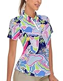 Soneven Women's Golf Polo - Half Zip Printed Collared Shirts Work Office Shirts