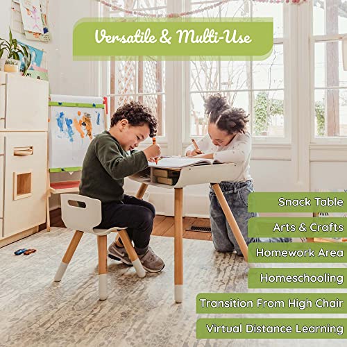 Weesprout Toddler Desk & Chair Set, Sturdy Solid Wood Legs + Desk Surface, Adjustable Height, Built-In Storage, Tool-Free Assembly, Modern Design, For Kids Arts & Crafts, Snacks, Homework & Play #TOP2
