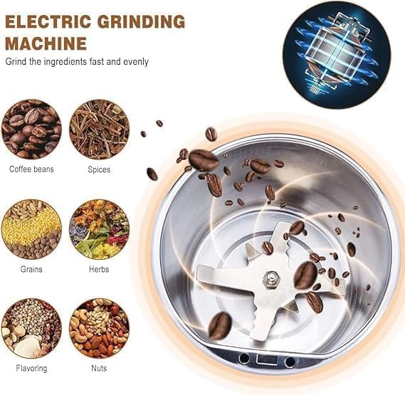 Image of KASHTHABHANJAN PHARMA Electric Coffee Grinder Spice & Coffee Bean Grinder Stainless Steel 4 Blade Mixer Grinder for Masala & Herb Push Button Control Durable Grinding Machine for Dry Item (Blue)