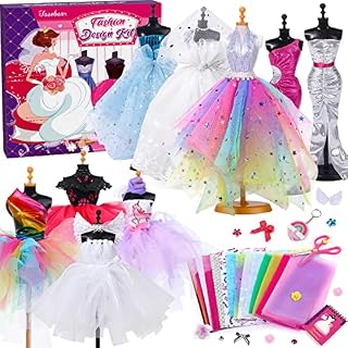 vamei Fashion Designer for Kids Fashion Design Kit Sewing Kits for Children with Fashion Design Sketchbook Cloth Tape Measure Mannequin Body Female Sewing Kits Fashion Art Craft Kits for Girls Kids 8+
