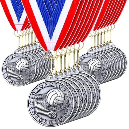 Image of Remuuly 60 Pcs Gold Award Medals 2 Inch Soccer Baseball Volleyball Football Cheer Trophy Medals Metal Awards Bulk with Neck Ribbons Trophy Prize Gifts for Sports Competitions