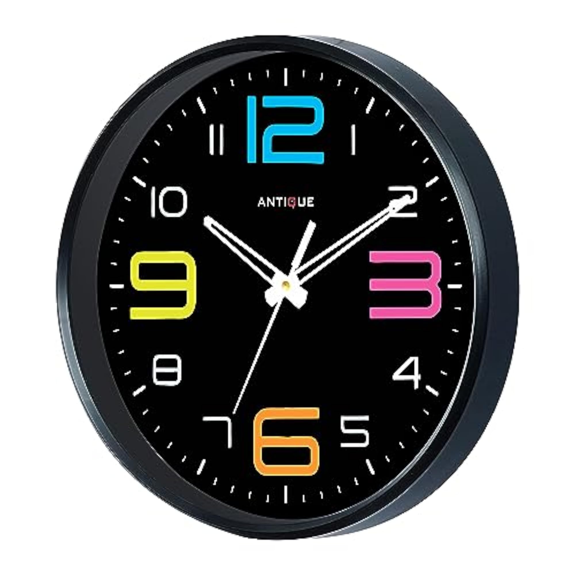 10 Inch Round Shape Analog Wall Clock, Black Multicolor