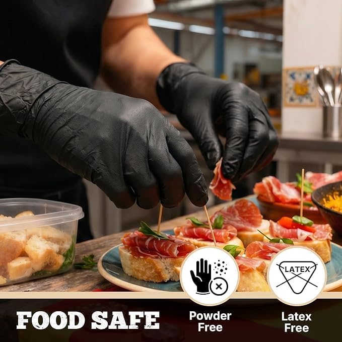Image of TitanFlex Black Nitrile Disposable Gloves, 5 Mil, Fully Textured, Heavy Duty, Latex Free & Powder Free for Cooking, Food Prep, kitchen clean, 1000 ct (S)