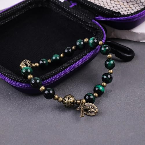 Pulsera Rosario de Piedras con Medalla Católica y Separadores miniatura 4