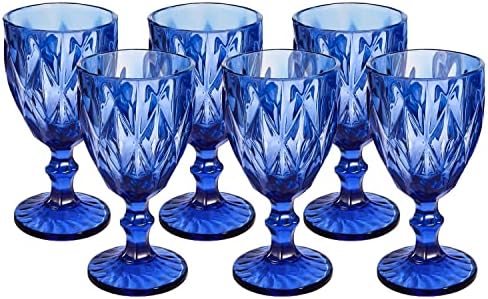 Blue Glasses Goblets, Drinkware 12 Ounce Water Glasses Wine Glasses Set of 6.Great for Party,Wedding