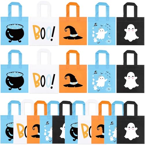20pcs Blue Halloween Party Treats Bags, Cute Ghost Cauldron NonWoven Candy Bags for Halloween, Baby Shower, Happy Boo Day