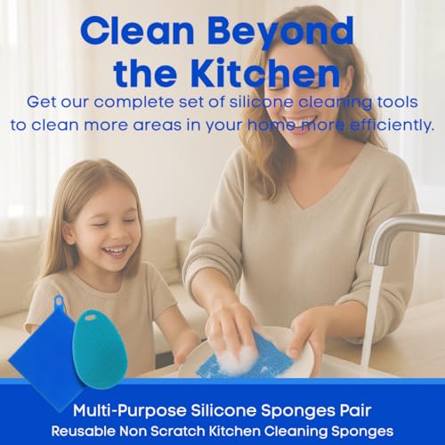 Image of Silicone Dish Sponge Dish Scrubber (Oval and Square) - Dual-Sided, Food Grade Silicone Sponges for Dishes and Housecleaning 2-Pack