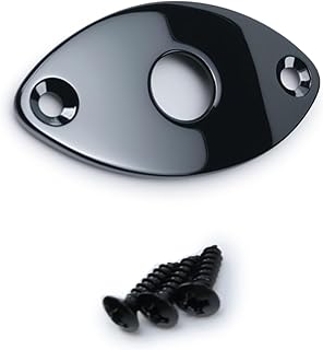 Electric Guitar Input Jack Plate Zinc Alloy Oval Curved Football Shape Jack Ferrule Output Jackplate Compatible with Fender Strat Tele Style Electric Guitar Replacement Parts Black
