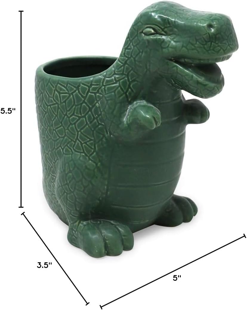 Isaac Jacobs Green Ceramic Dinosaur Holder for Toothbrush and Desk Supplies