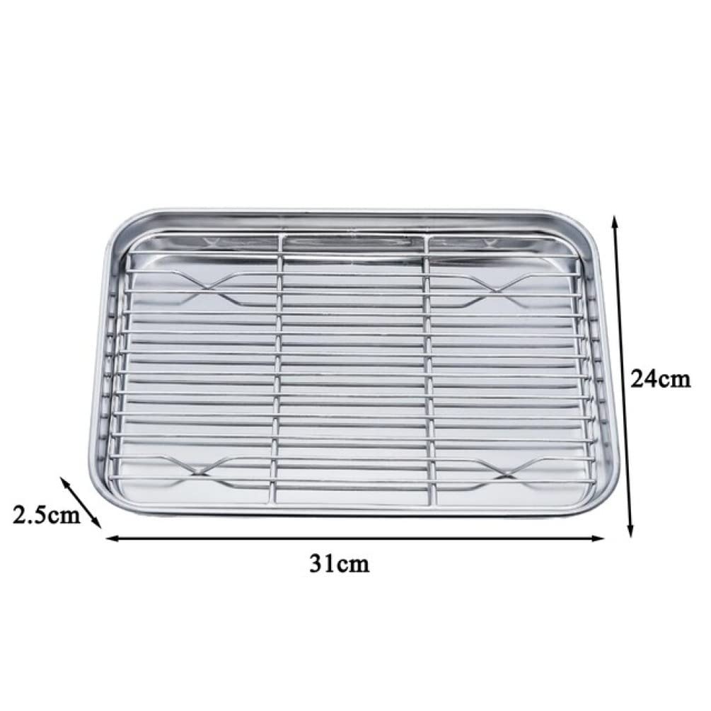 ACiyD Bandeja para Hornear de Acero Inoxidable Bandeja para Hornear con Rejilla de enfriamiento extraíble Juego de Utensilios para Hornear (L 31x24cm)